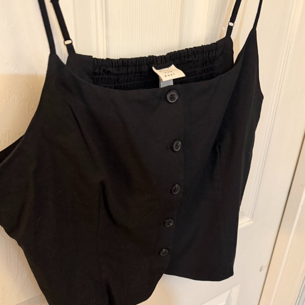 Target Black Structured Button-Front Camisole with Smocked Back XL